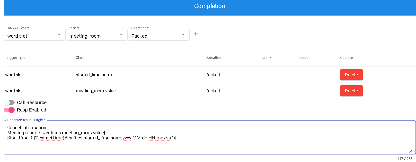 DMflow Intent Example-Cancel Meeting