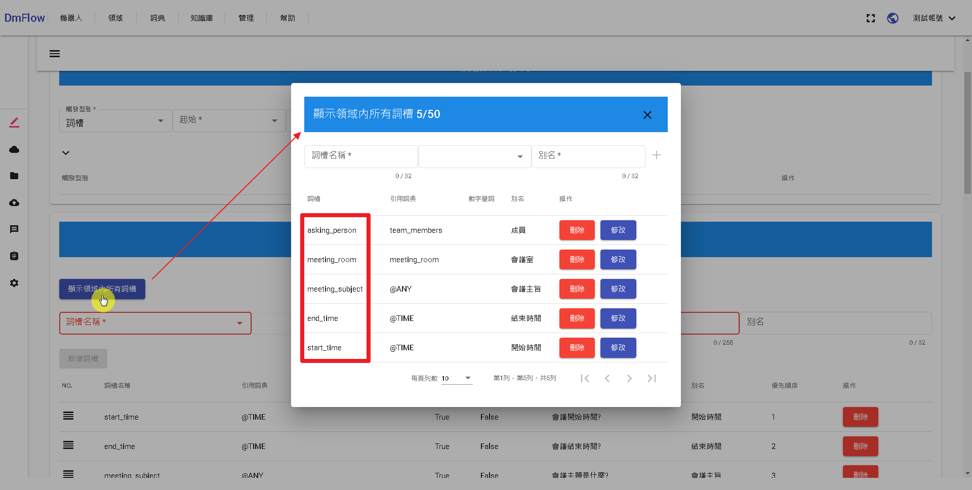 DMflow 意圖範例-預約會議